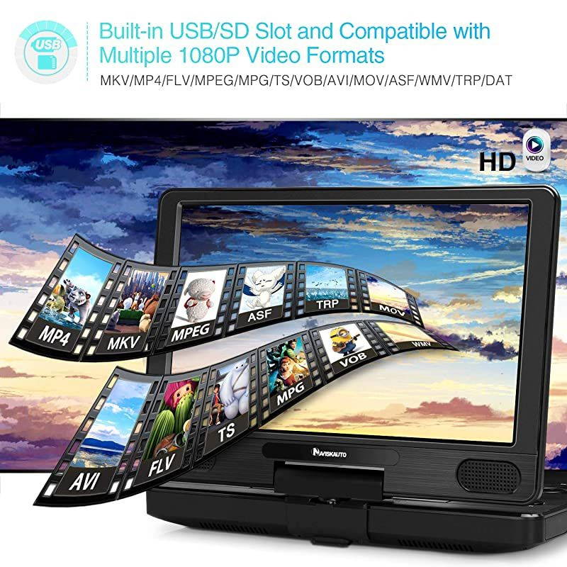 12 inch Portable Blu Ray DVD Player with Rechargeable Battery Support HDMI Out MP4 1080P Dolby Audio Sync Screen USB SD