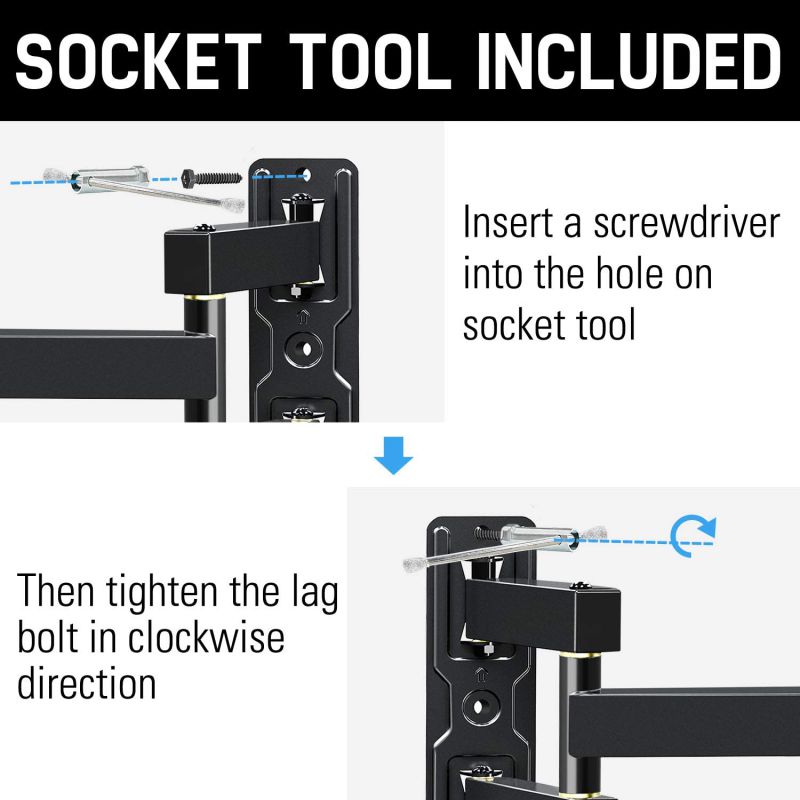 Full Motion TV Wall Mount Bracket for 26-55 Inch TVs, Swivel TV Wall Mount &ndash; Wall Mount TV Bracket with TV Center Design & Extend 16.7 Inch , up to VESA 400x400mm and 77LBS