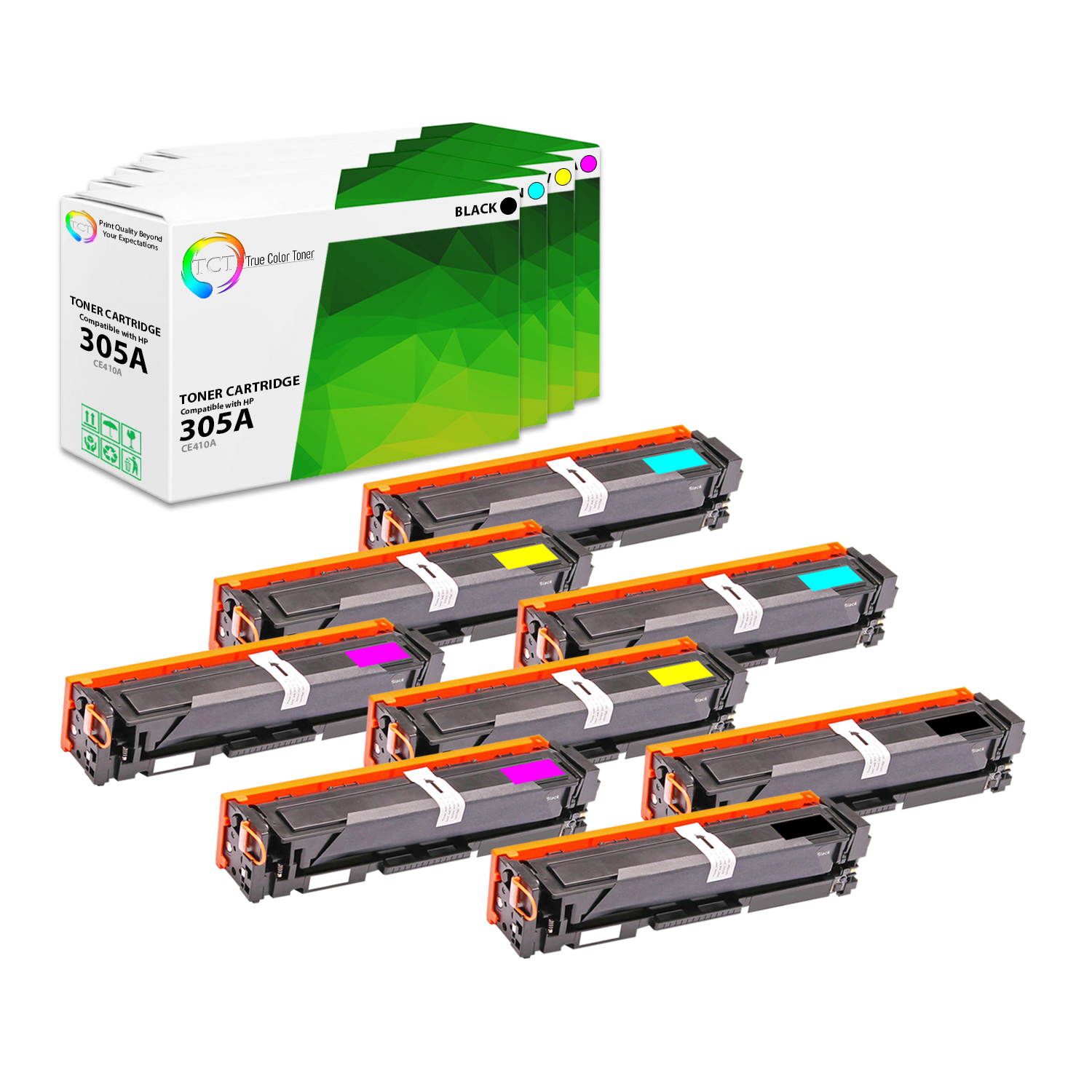 TCT Premium Compatible Toner Cartridge Replacement for HP 305A CE410A CE411A CE412A CE413A works with HP LaserJet Pro M351A M375NW M451 M475 Printers (Black, Cyan, Magenta, Yellow) - 4 Pack
