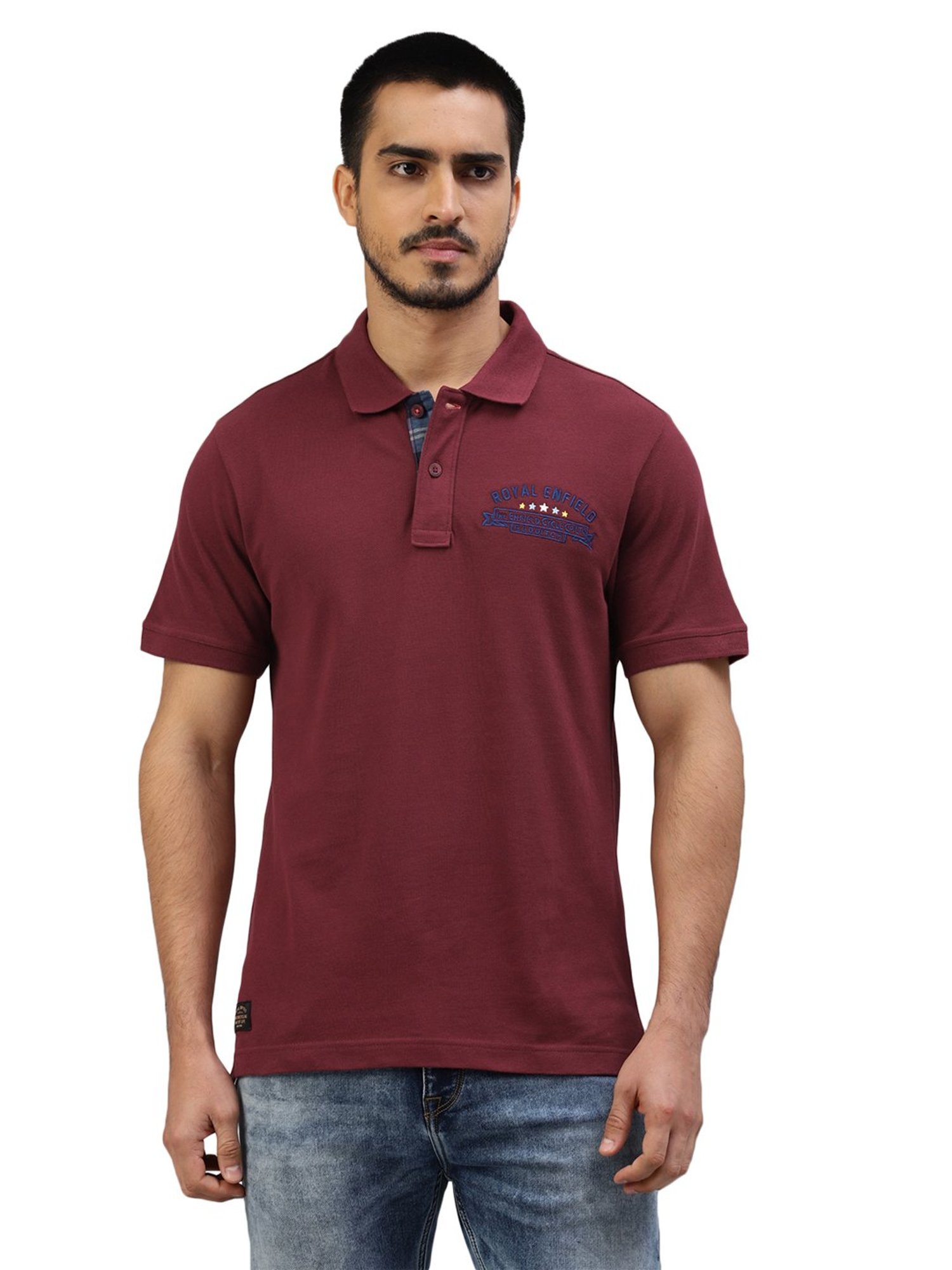 Royal Enfield Redditch Burgundy Regular Fit Logo Print Polo T-Shirt