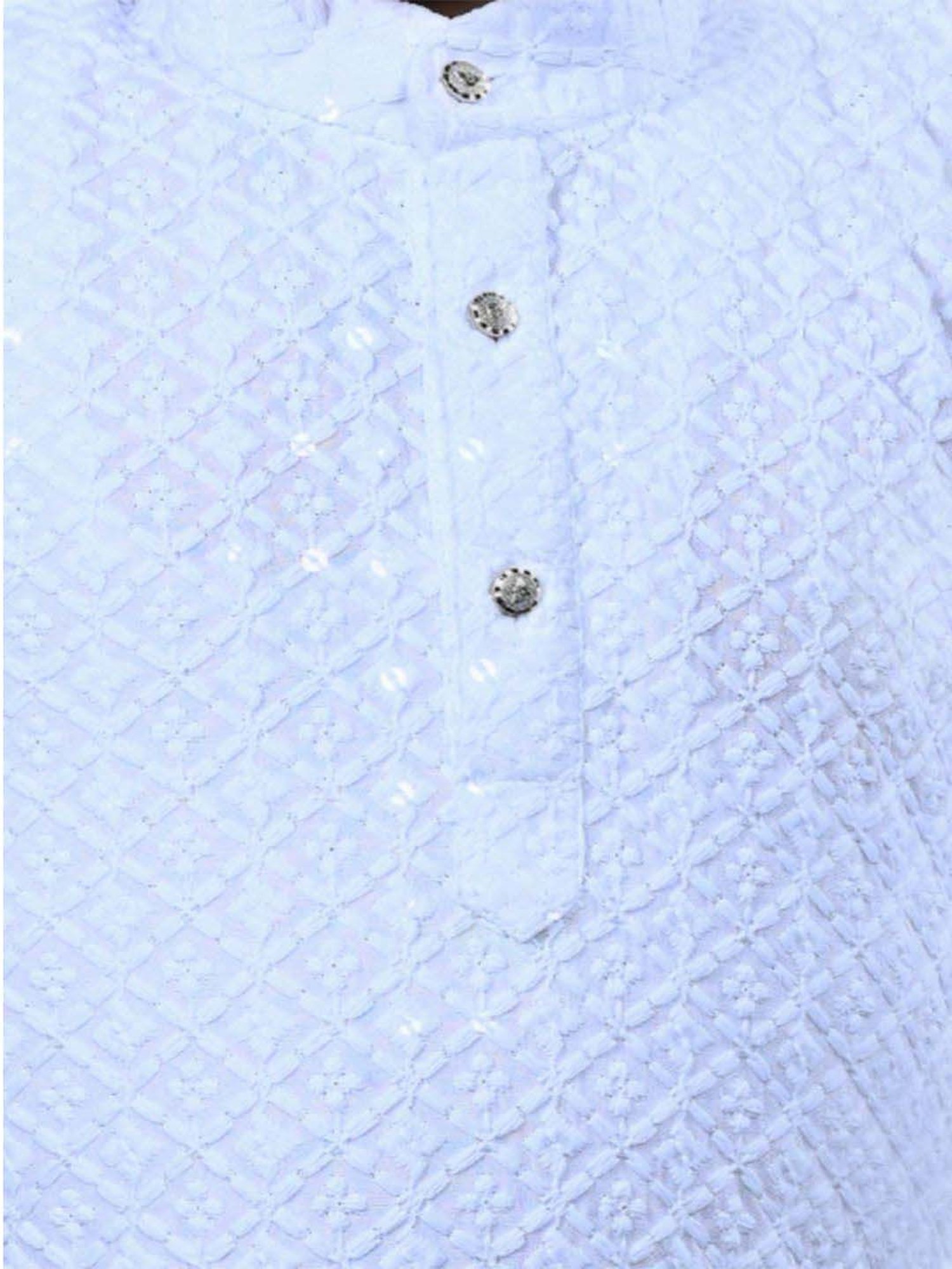 Ahhaaaa Kids Blue & White Cotton Embroidered Full Sleeves Kurta Set