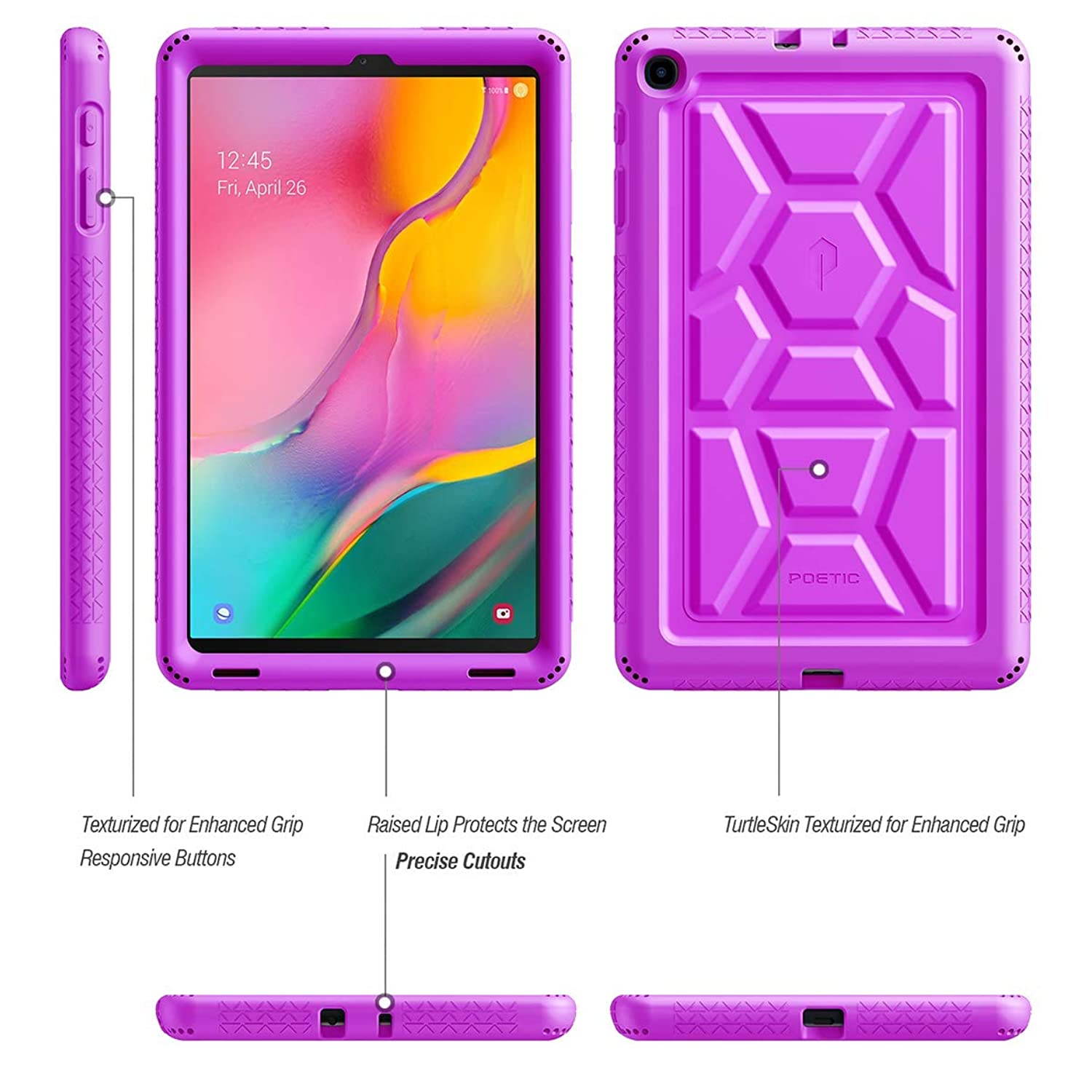 Galaxy Tab A 10.1 2019 Case, Model SM-T510/T515, Poetic Heavy Duty Shockproof Kids Friendly Silicone Case Cover,TurtleSkin Series, for Samsung Galaxy Tab A Tablet 10.1 Inch (2019), Purple