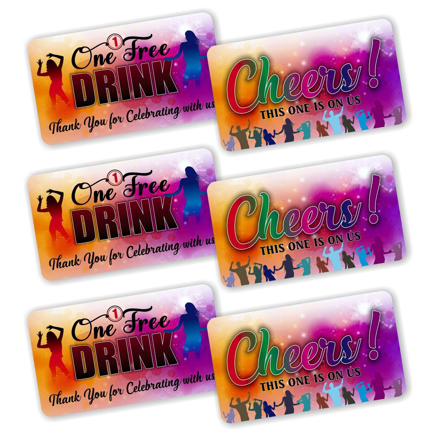 One Free Drink Ticket - (Pack of 100) Coupon Cards 3.5"x2" Redeem Gift Vouchers for Business Wedding Party Raffle Events