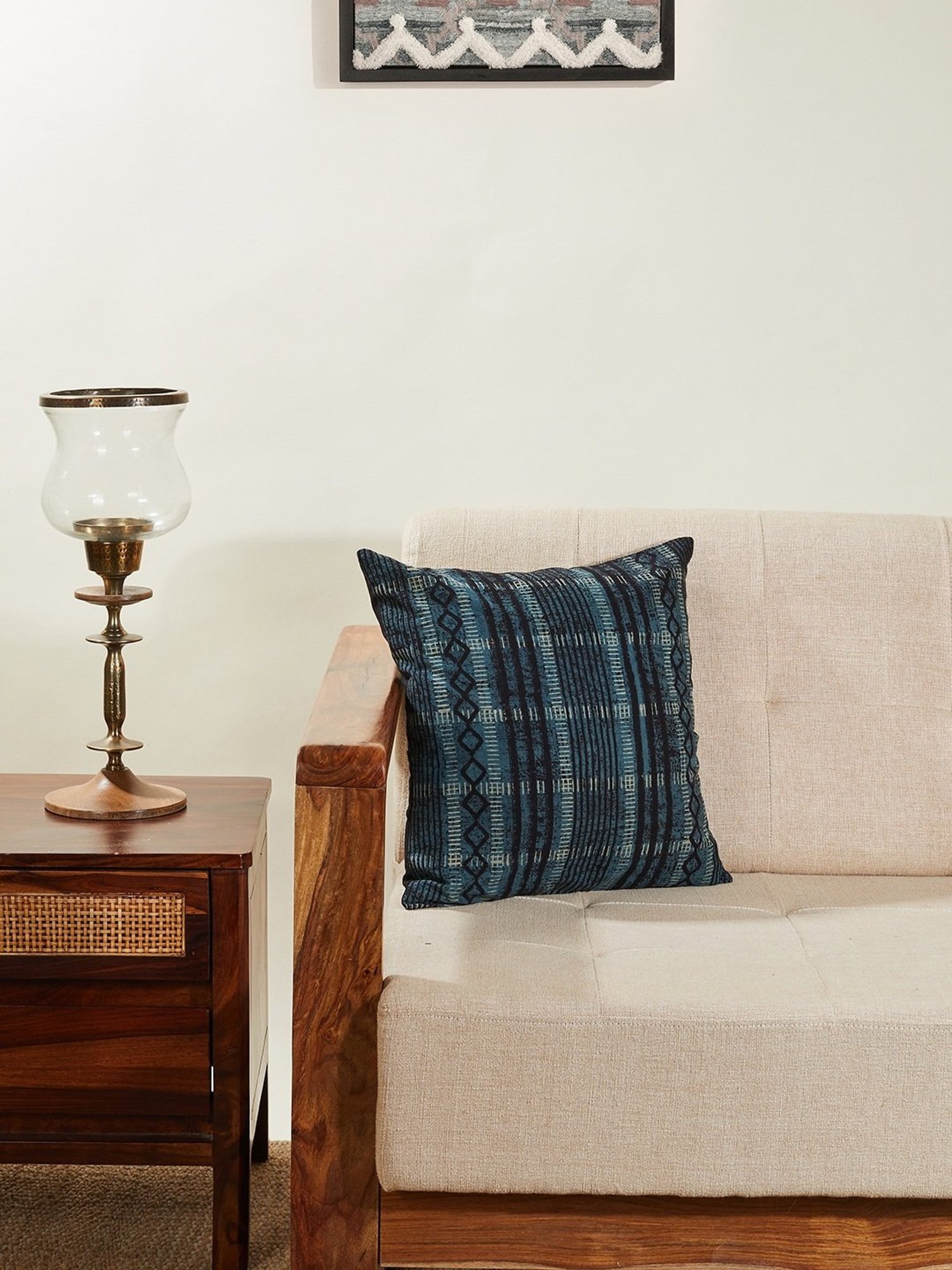 Fabindia Home Printed Black & Indigo Cotton Cushion Cover