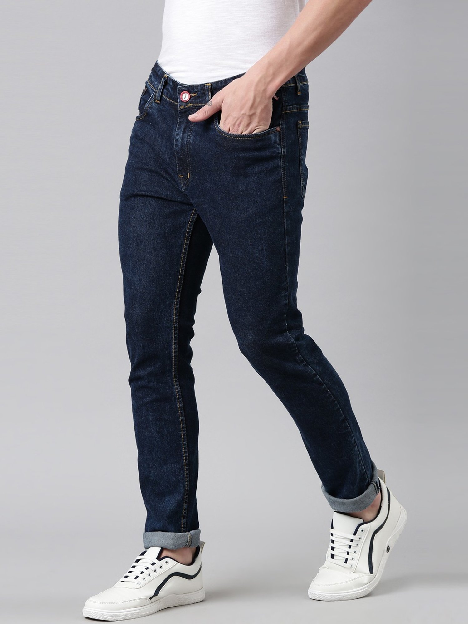 CINOCCI Blue Cotton Slim Fit Jeans