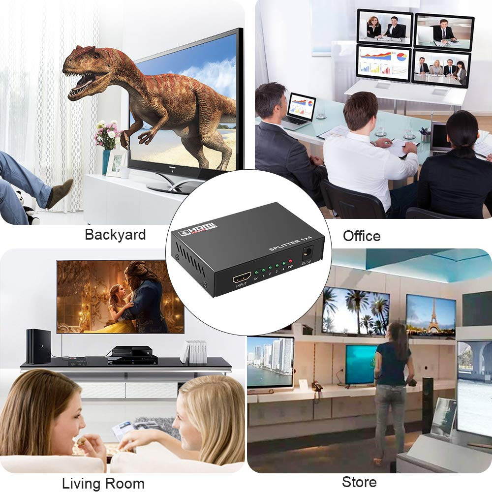 Wanmingtek 4K HDMI Splitter 1 in 4 Out 4K@30HZ HD Powered Splitter Box Supports 4KX2k 3D 1080P 1X4 Port for PC PS3/PS4 Xbox Blue-Ray DVD STB 4K HDTV