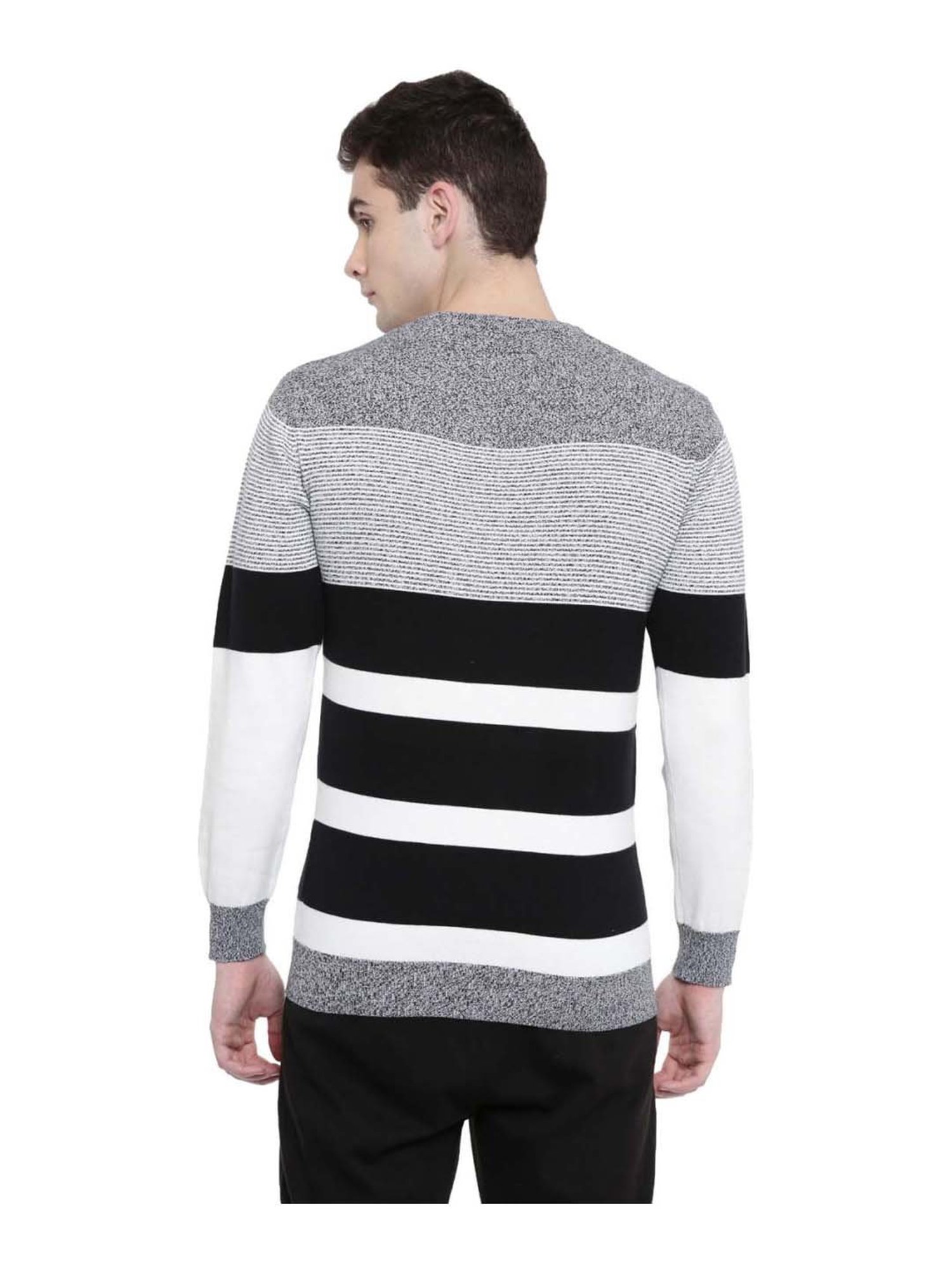 Proline Black & White Regular Fit Striped Sweater