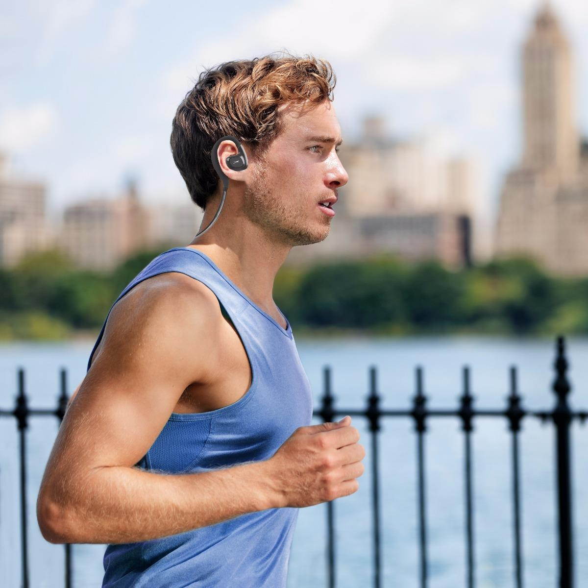 Altec Lansing MZX499 Waterproof Sweatproof Flexible Adjustable Ear Tip Behind The Ear Earbuds Headphones with Microphone, Black