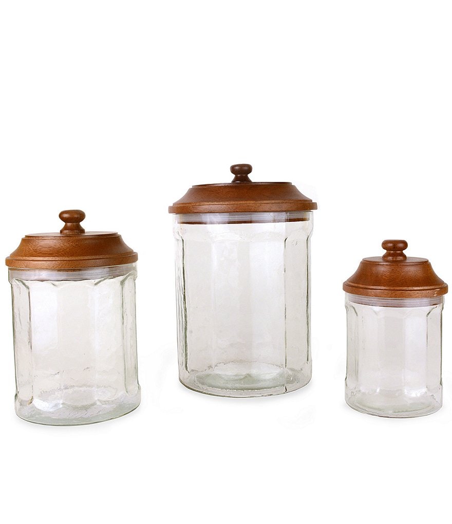 Mud Pie Circa Glass Wood Canisters, Set of 3