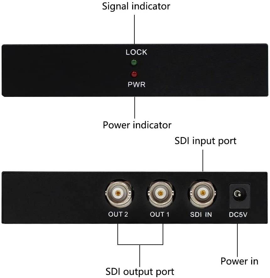 SDI 1X2 Splitter Supports 3G-SDI, HD-SDI, SD-SDI, 100M Full HD