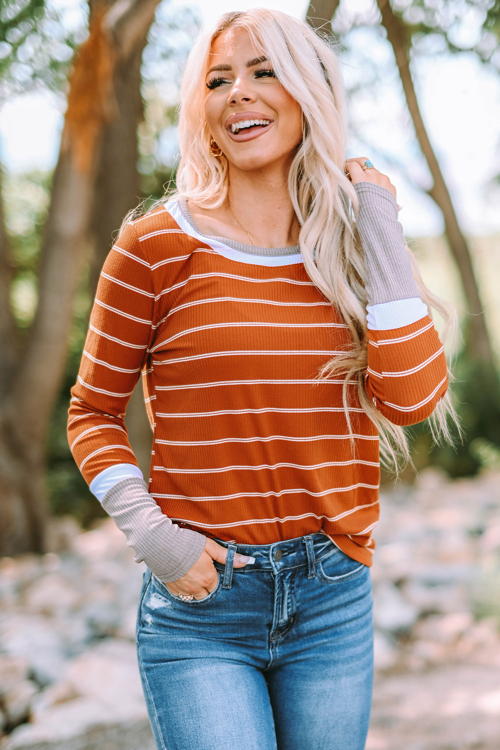 Gibson & Latimer Jewel Neck Basic Stripe Tee