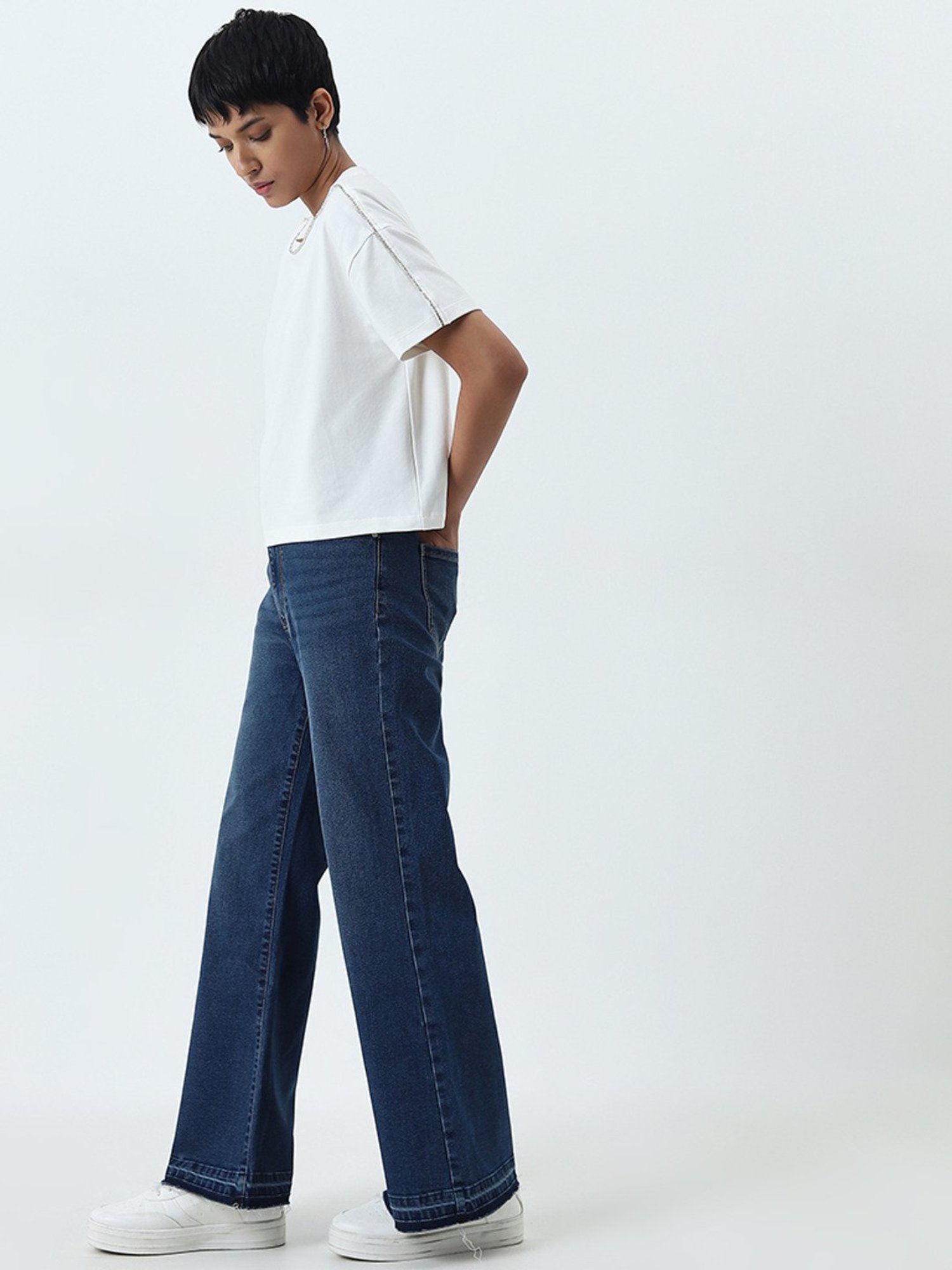 LOV by Westside White Diamante Embellished Cotton Blend T-Shirt