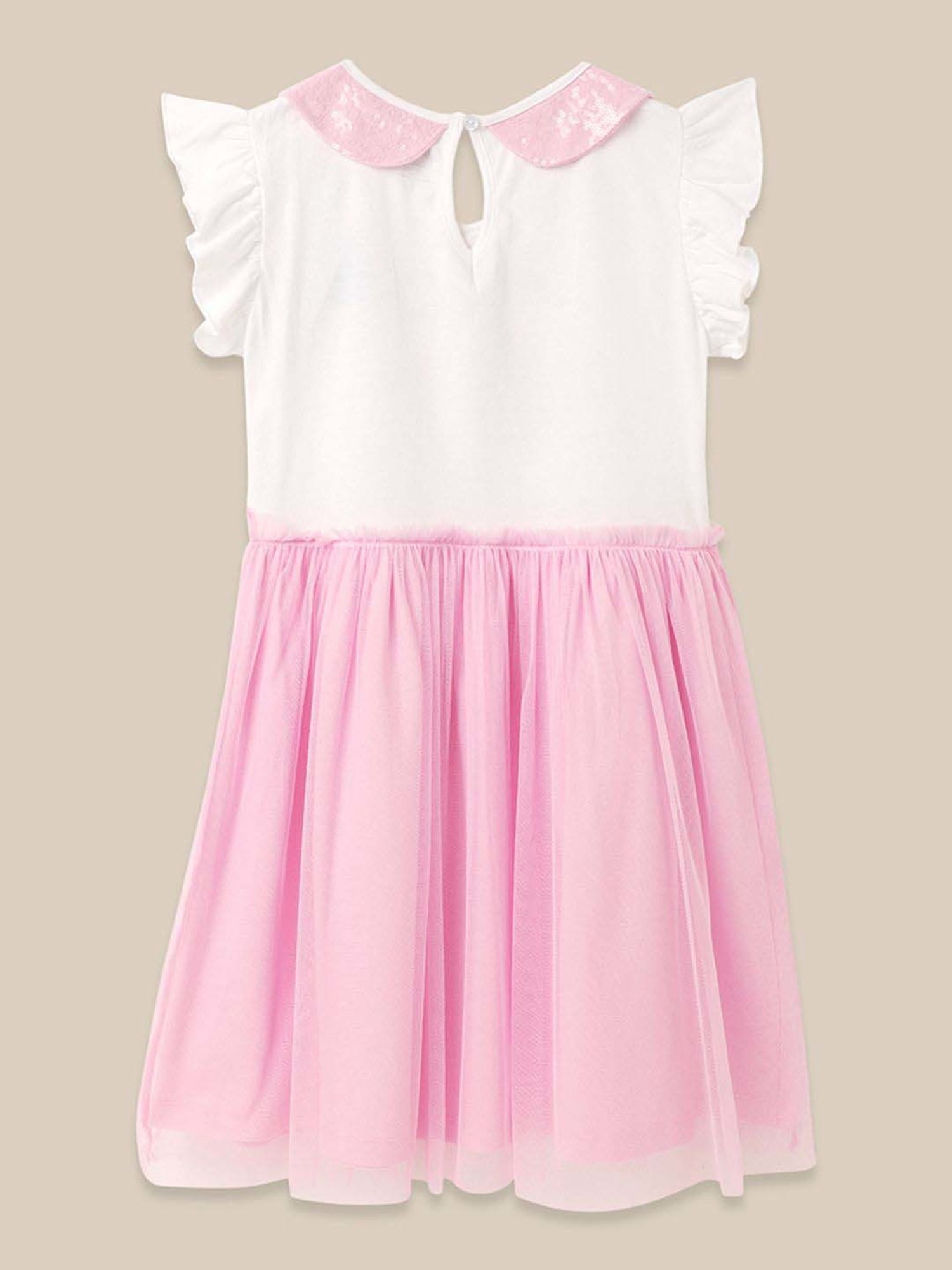 Kidsville White & Pink Cotton Printed Dress