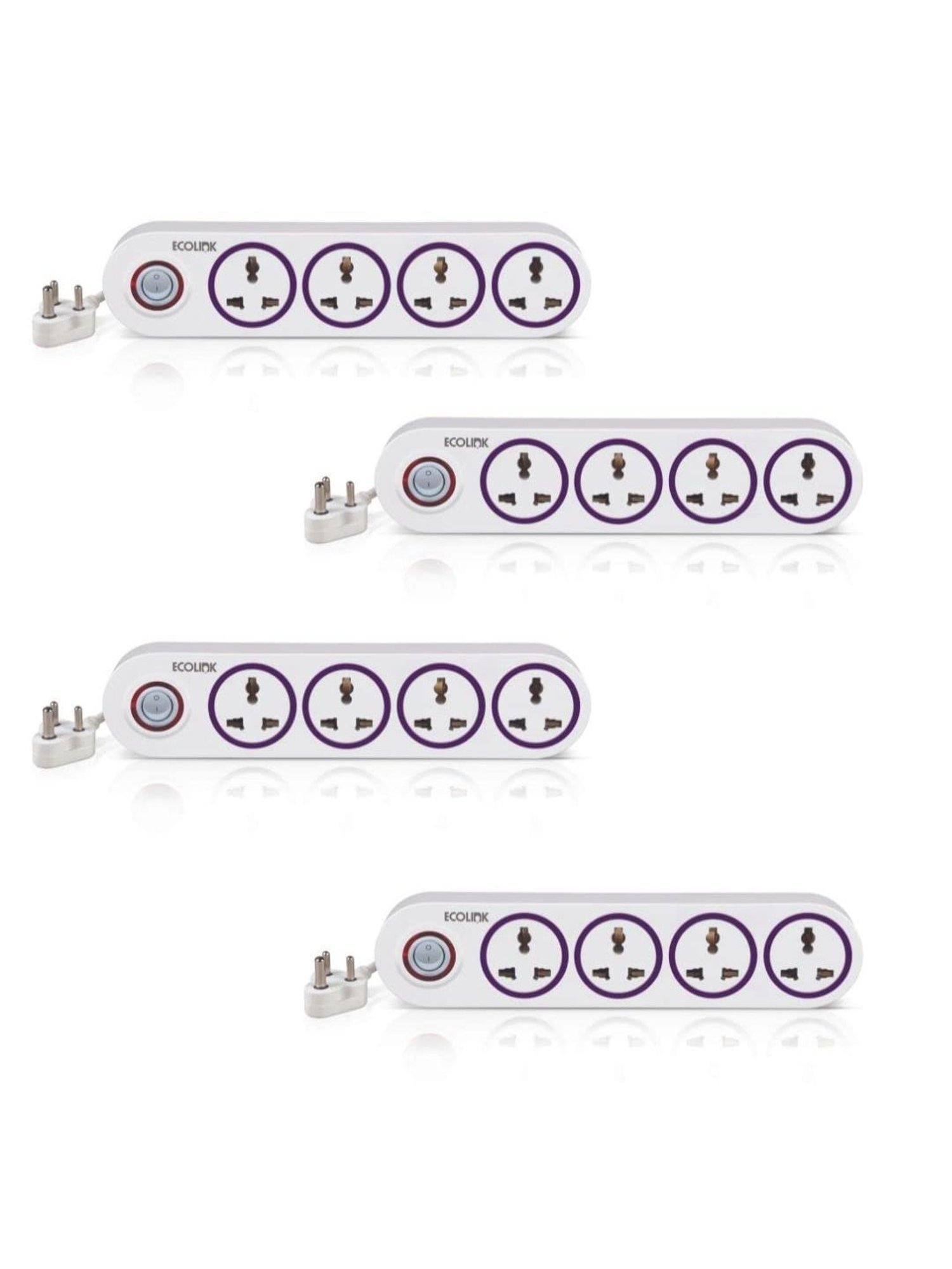 EcoLink 4 Way Extension Board with LED Indicator, Cable Length 1.5 Mtr - Pack of 4 (Purple)