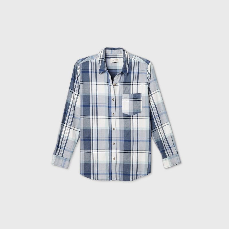 Women's Plus Size Plaid Long Sleeve Button-Down Shirt - Universal Thread™ Blue 1X