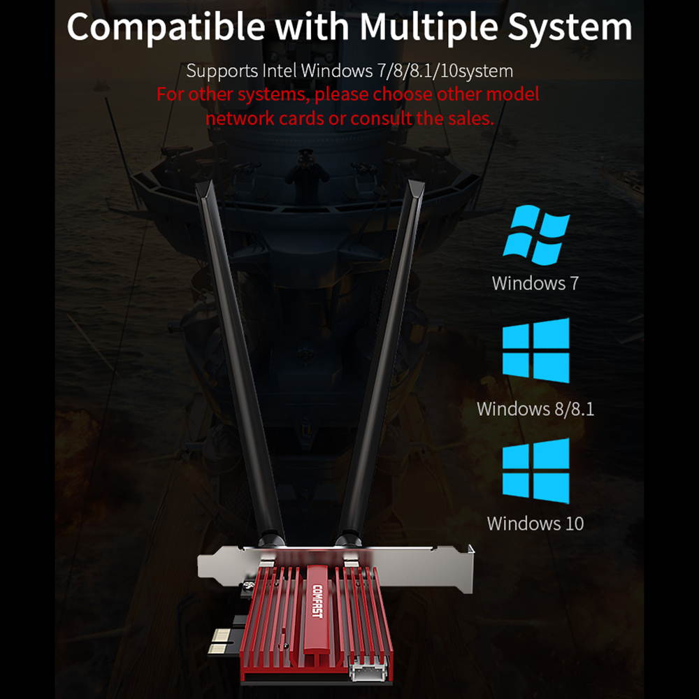 Dual Band 2.4G/5Ghz 1200M WiFi Adapter Bluetooth WLan Network Card for Intel 8265NGW Wireless-AC 8265 PCIE-X1 802.11ac 867Mbps 2x2 MU-MIMO WIFI BT 4.2 Card Wireless Adapter for Windows 7/8/10