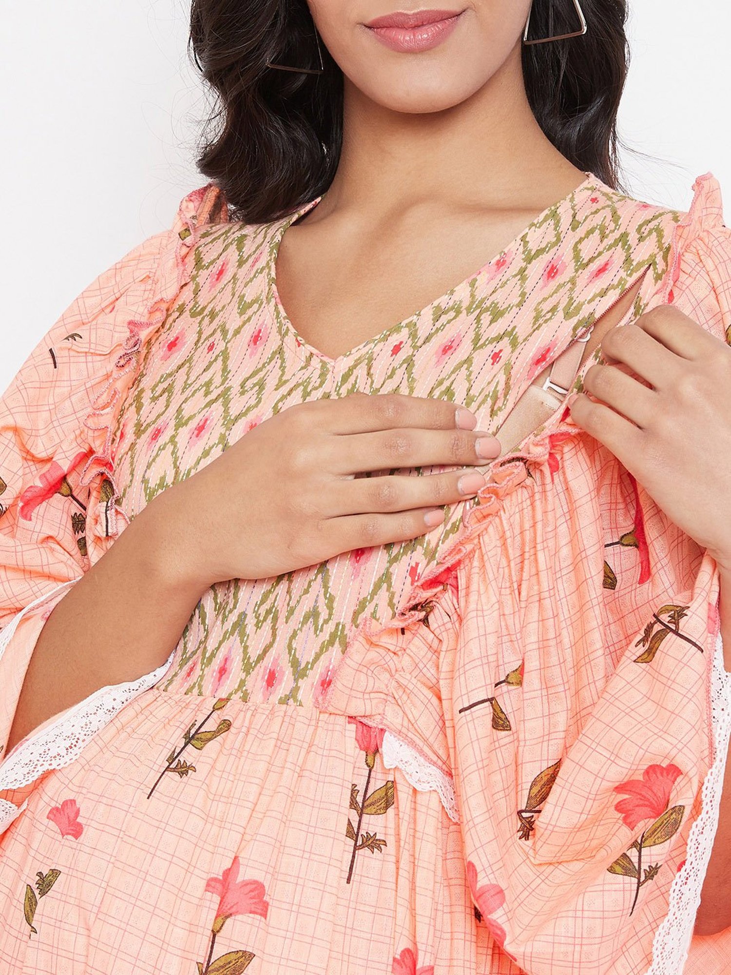 The Kaftan Company Peach Floral Print Maternity Dress