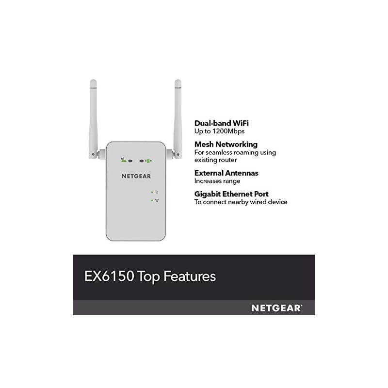 WiFi Mesh Range Extender EX6150 - Coverage up to 1200 sq. ft. and 20 devices with AC1200 Dual Band Wireless Signal Booster & Repeater (up to 1200Mbps speed), plus Mesh Smart Roaming