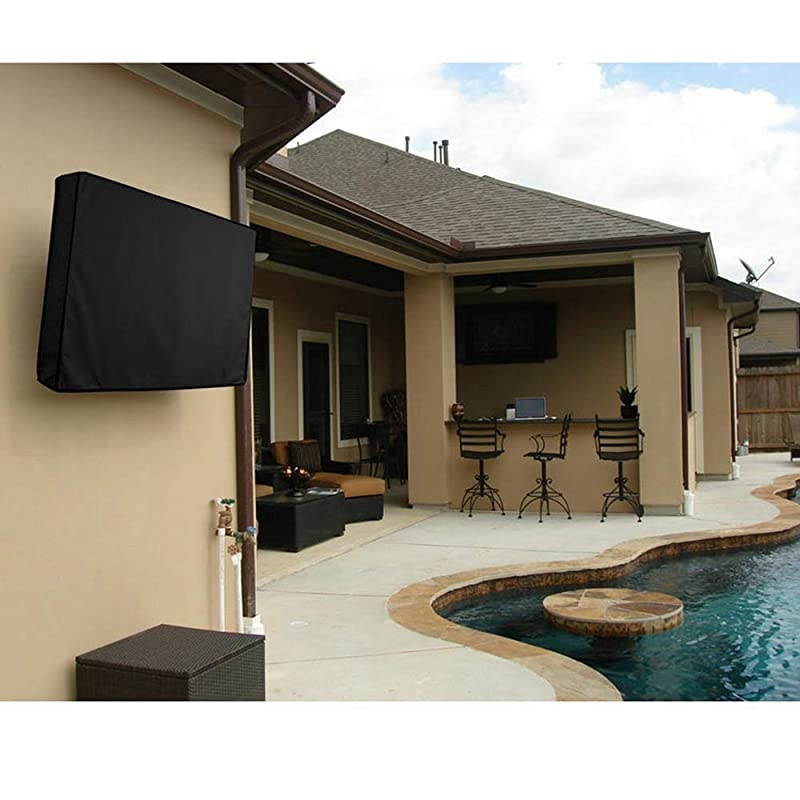 30 65 TV Cover Outdoor Weatherproof Television Protector Flat Screen TV Cover with Remote Storage Pocket fits for LED LCD Plasma TVs and Most Mounts and Stands Black 60 65