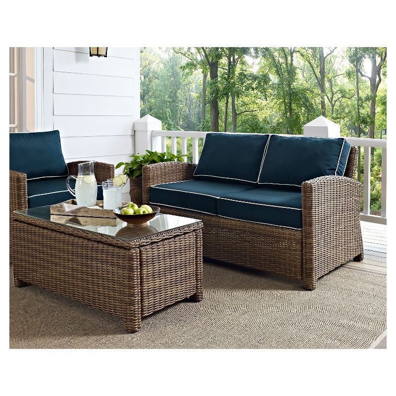 Crosley Bradenton Outdoor Wicker Loveseat with Navy Cushions