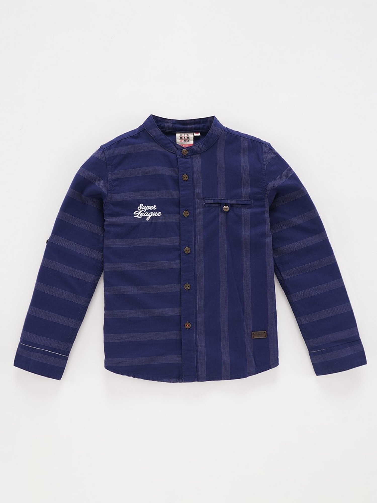 Ed-a-Mamma Kids Navy Striped Full Sleeves Shirt