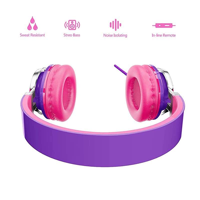i39 Headphones with Microphone Foldable Lightweight Adjustable On Ear Headsets with 35mm Jack for Cellphones Computer MP34 Kindle School PurplePink