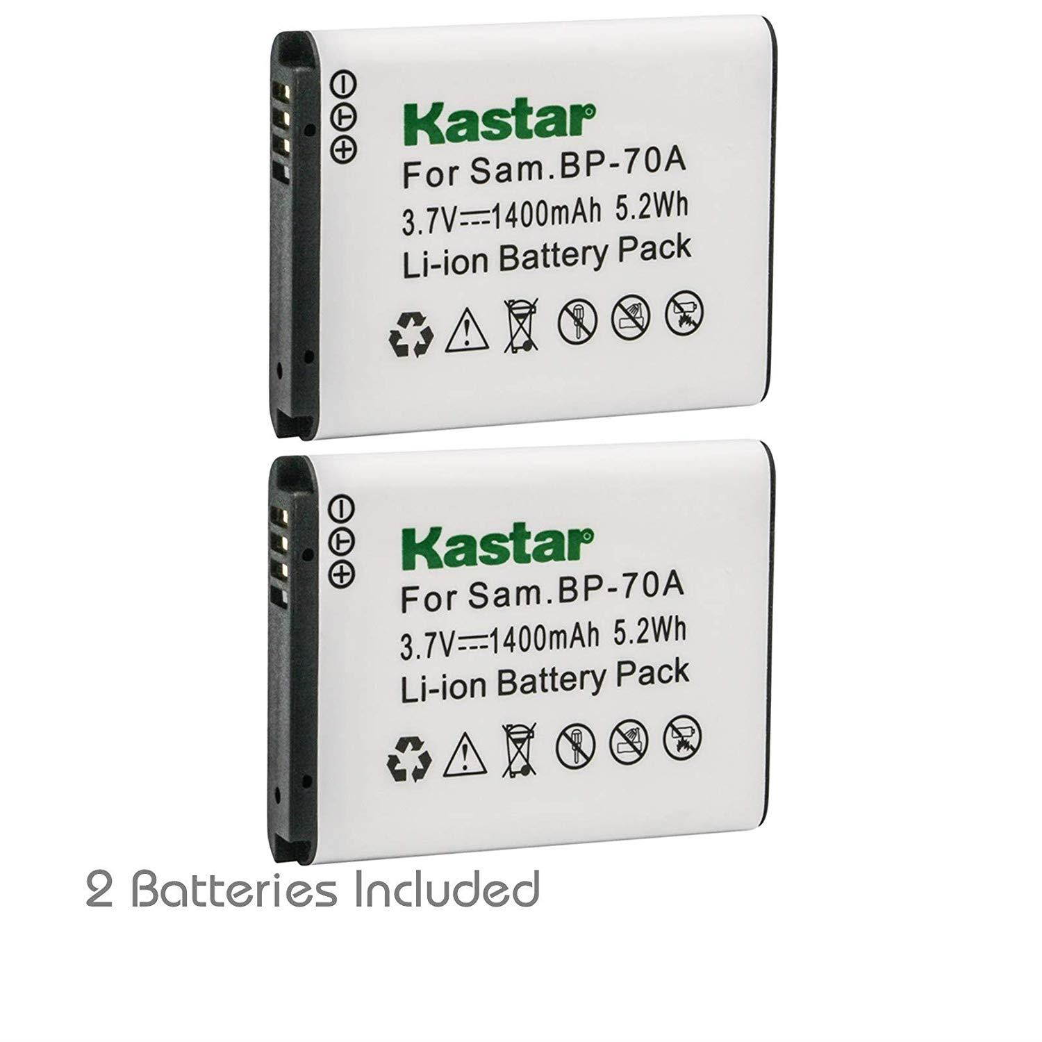 Kastar Battery 2x for Samsung BP-70A BP70A & ST80 ST90 ST95 ST100 ST150F ST700 ST6500 SL50 SL600 SL605 SL630 WB30F WB35F WB50F ES65 ES70 ES80 MV800 DV150F PL20 PL80 PL120 PL170 PL200 TL105 TL110 TL205