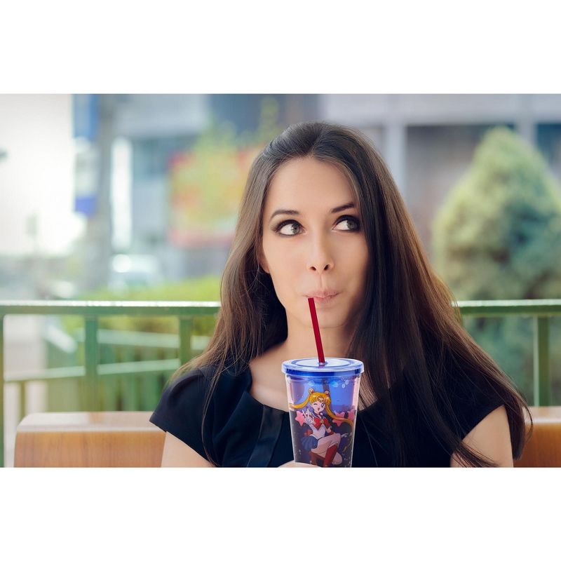 Just Funky Sailor Moon Confetti Plastic Tumbler Cup With Lid & Straw | Holds 16 Ounces