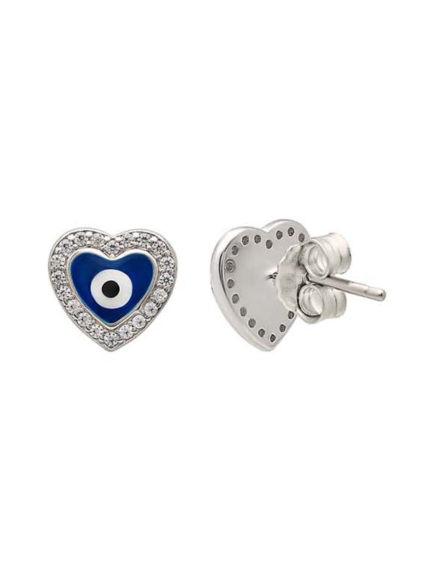 Silberry 925 Sterling Silver Blue Heart Evil Eye Stud Earrings for Women