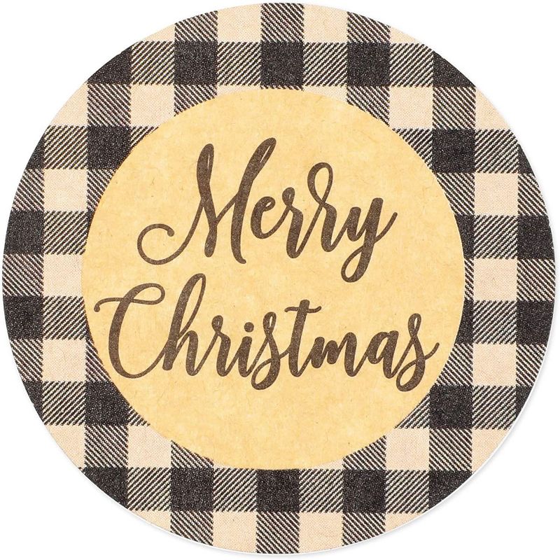 Pipilo Press 500-Pack Merry Christmas Stickers Roll with Buffalo Plaid, Assorted Designs (1.5 in)