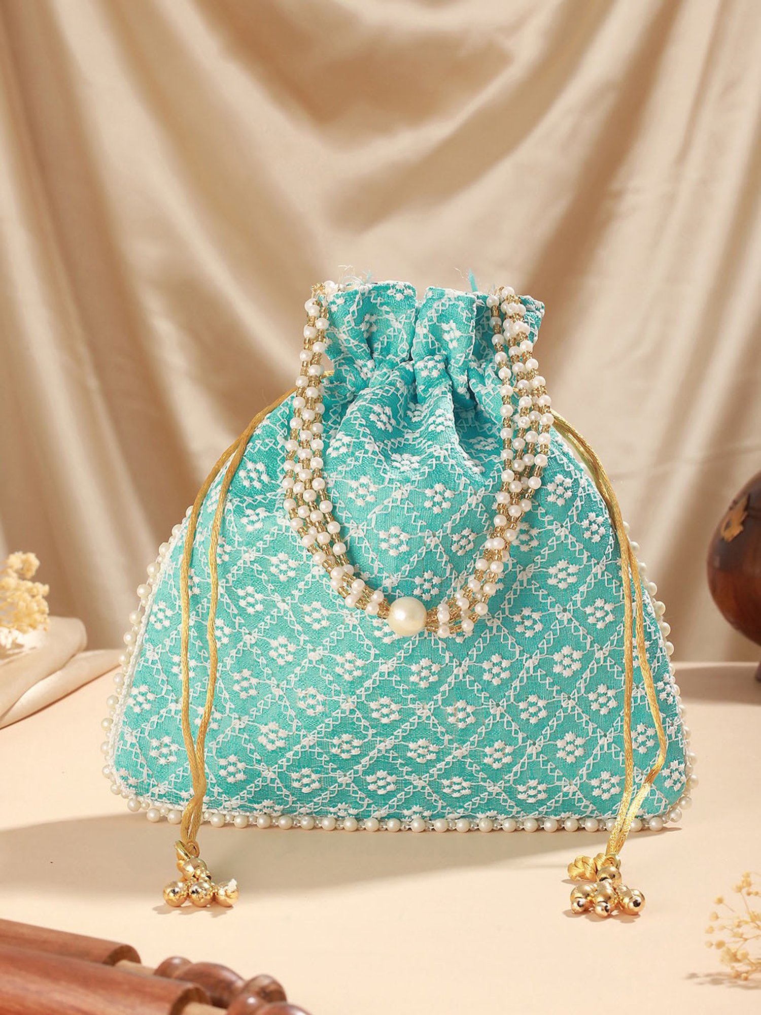 Aatmana Turquoise Blue & Gold Embellished Small Potli