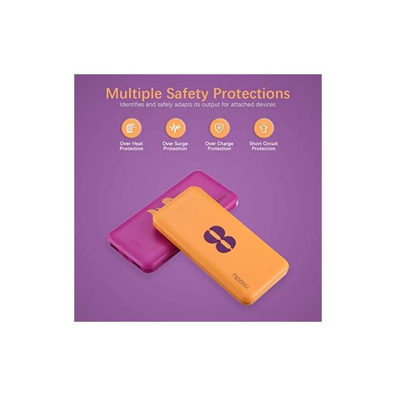 2Pack  10000mAh Dual USB Portable Charger Fast Charging Power Bank with USB C Input Backup Charger for iPhone X Galaxy S9 Pixel 3 and etc Yellow amp Purple