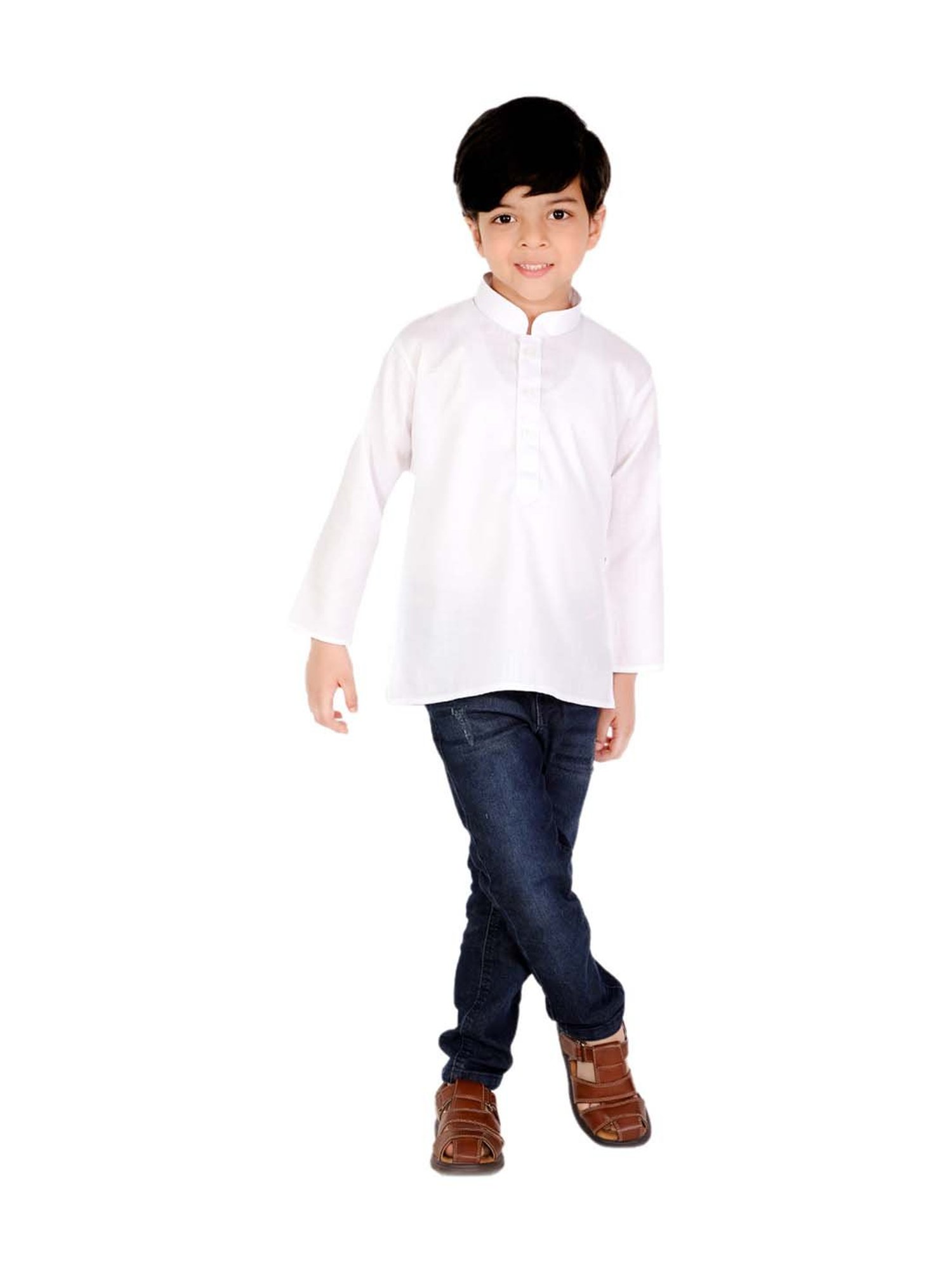 BownBee Kids White Cotton Kurta