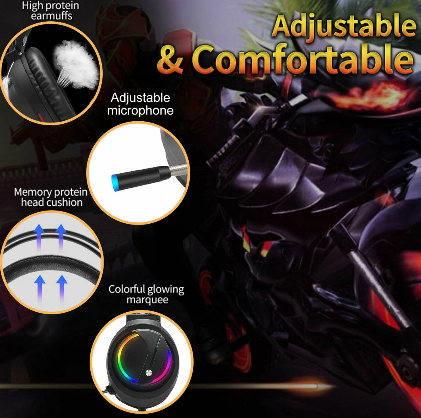 Gaming Headset RGB Surround Sound Mic 7.1 USB Headphones W/Cable For PS4 Laptop