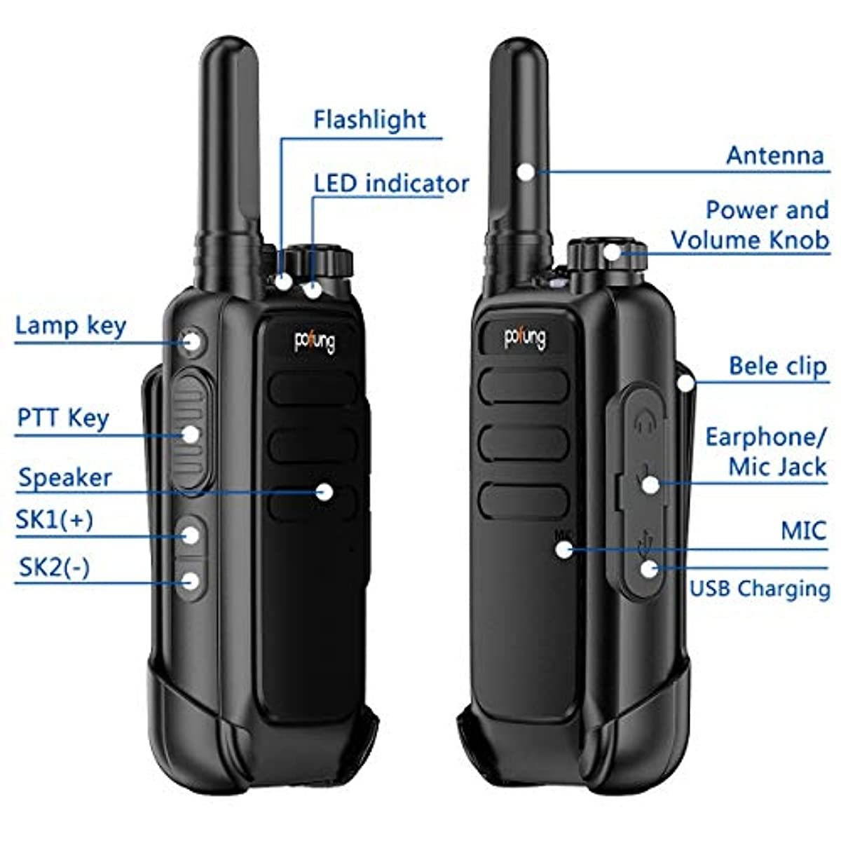 2 Pack BAOFENG Pofung BF-T15 Portable FRS Two Way Radio License-Free Ham Radio 22CH VOX Flashlight USB Charging Walkie Talkie with Headset