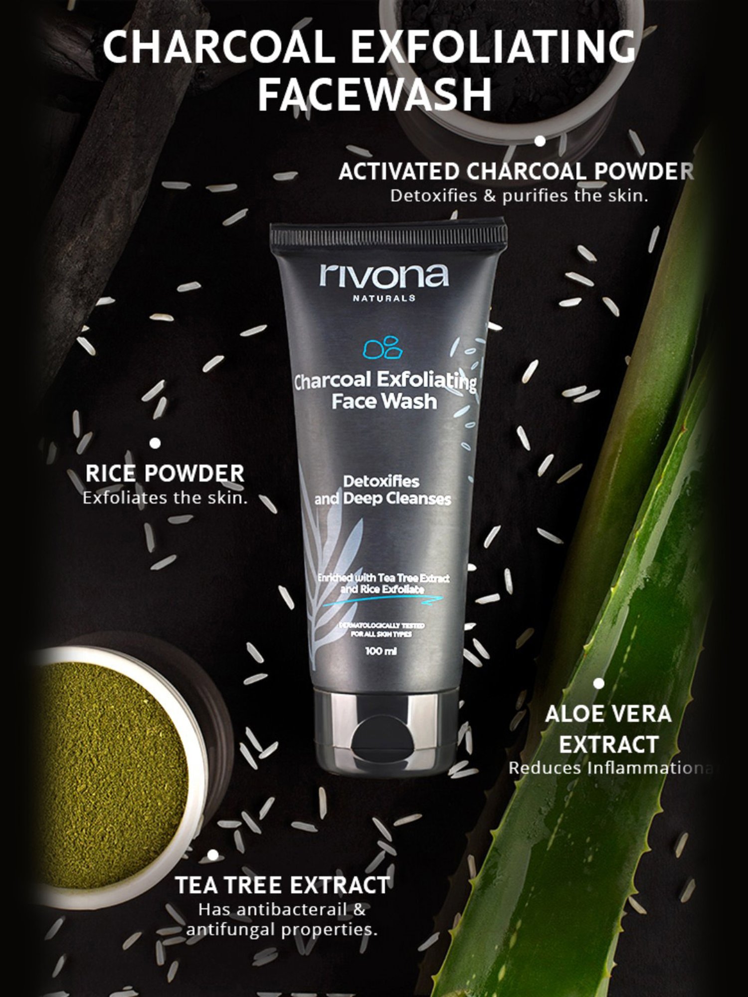 Rivona Naturals Charcoal Exfoliating Face Wash - 100 ml