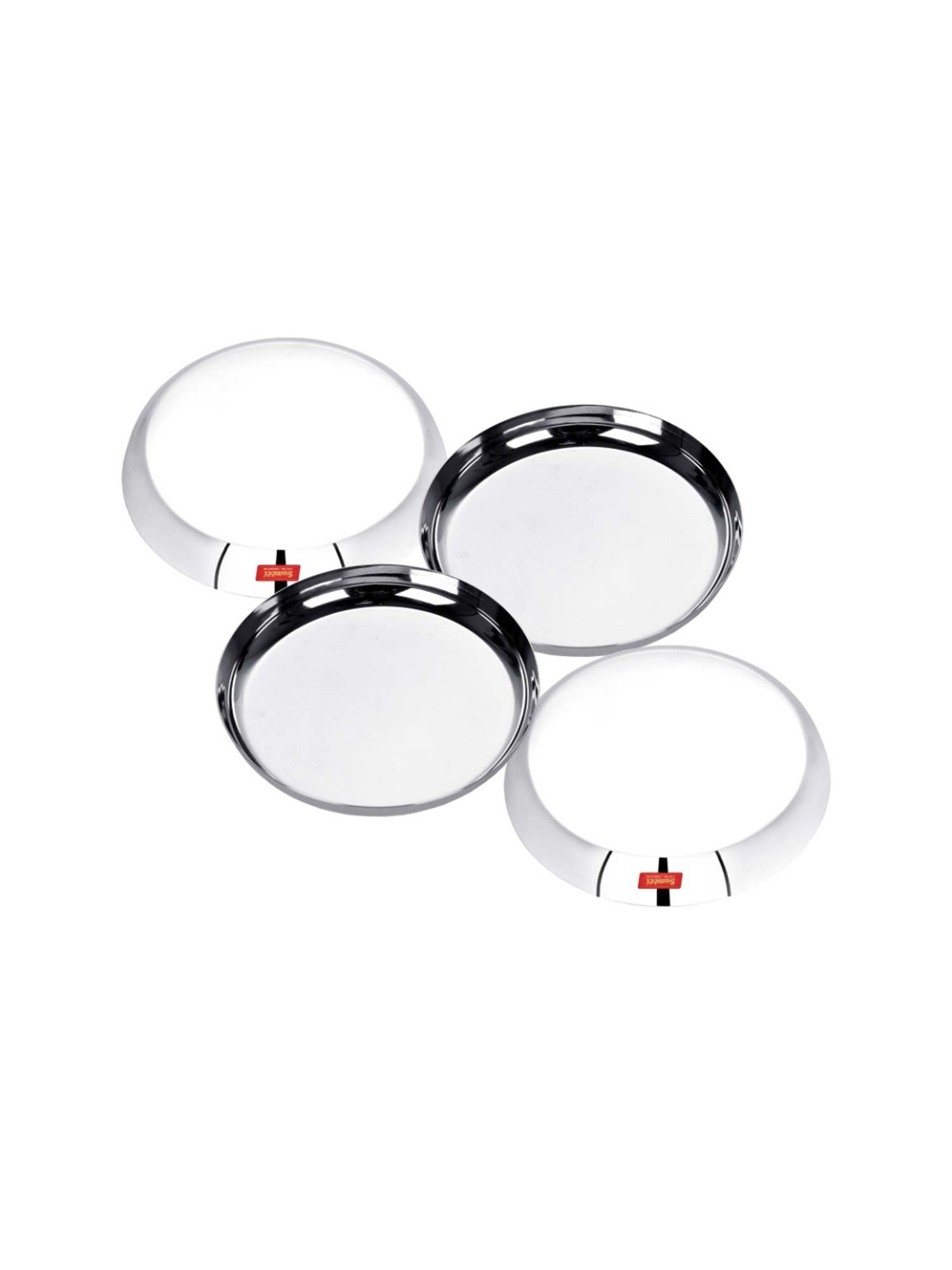 Sumeet S.S.  Apple Shape Heavy Gauge Dessert Plates with Mirror Finish -17.8Cm Dia-Set of 4 Pcs