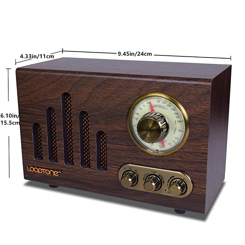 FM AM Radio Retro Wood Radio with Bluetooth Play Mp3 and Antenna Built in Speaker for Kitchen Living Room Office (Yellow)
