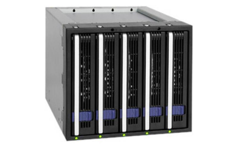 Icy Dock FatCage MB155SP-B 5x3.5" in 3x5.25" Hot Swap SATA HDD Cage - 5 x HDD Supported - Serial ATA/600 Controller - RAID Supported - 5 x Total Bays