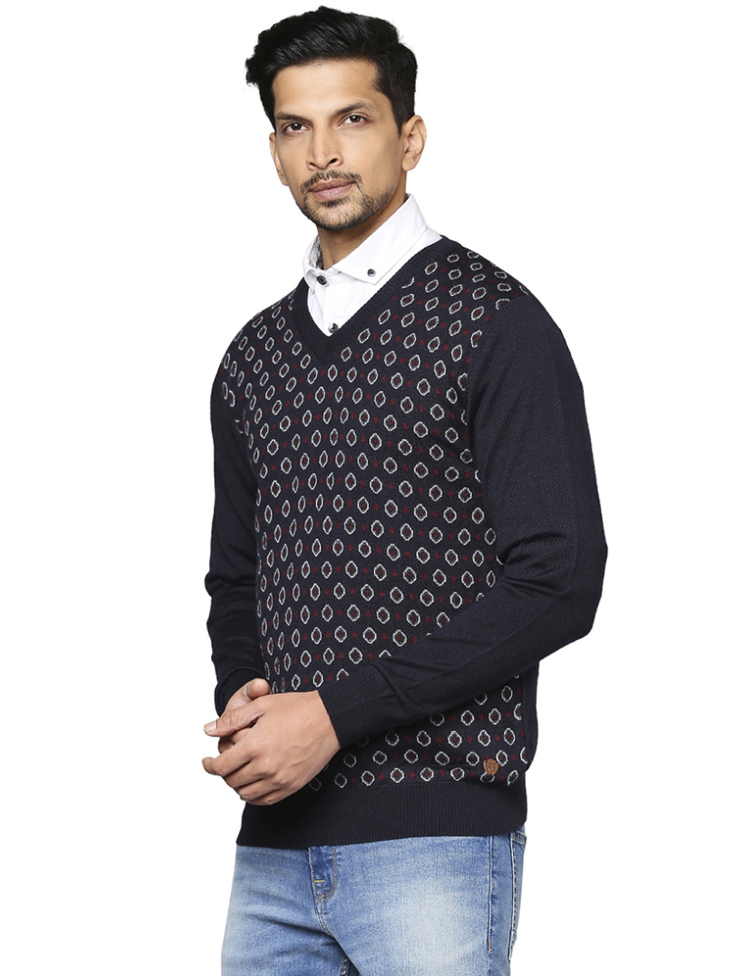 Raymond Blue  Regular Fit Printed Sweaters