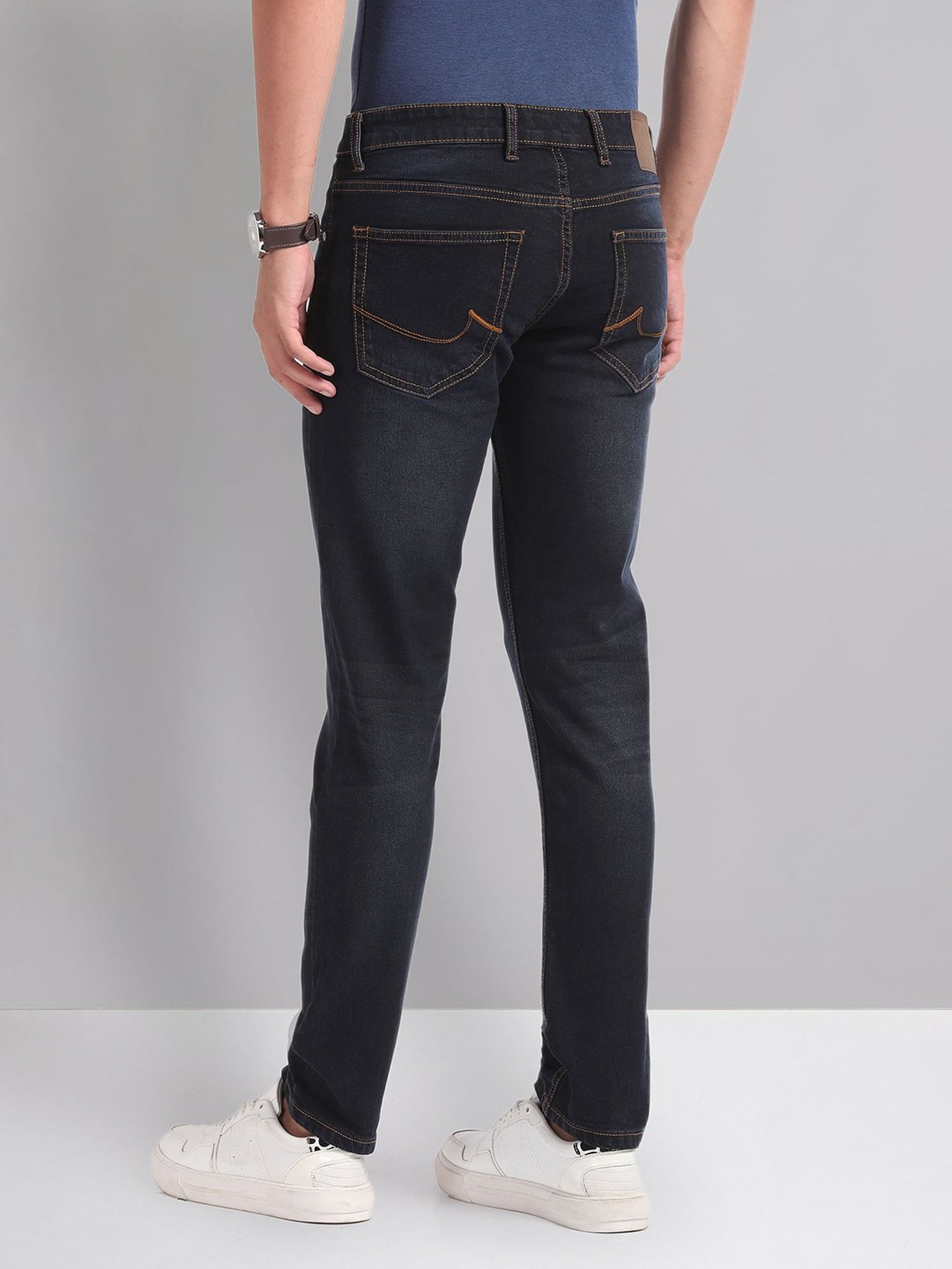 AD by Arvind Dark Blue Lightly Washed Skinny Fit Jeans