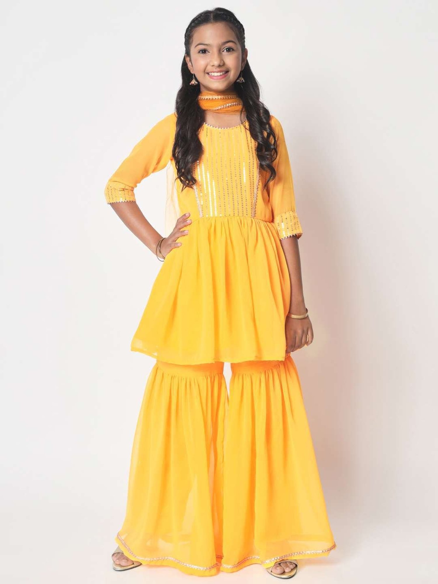 studiorasa Kids Yellow Embroidered Kurti Set