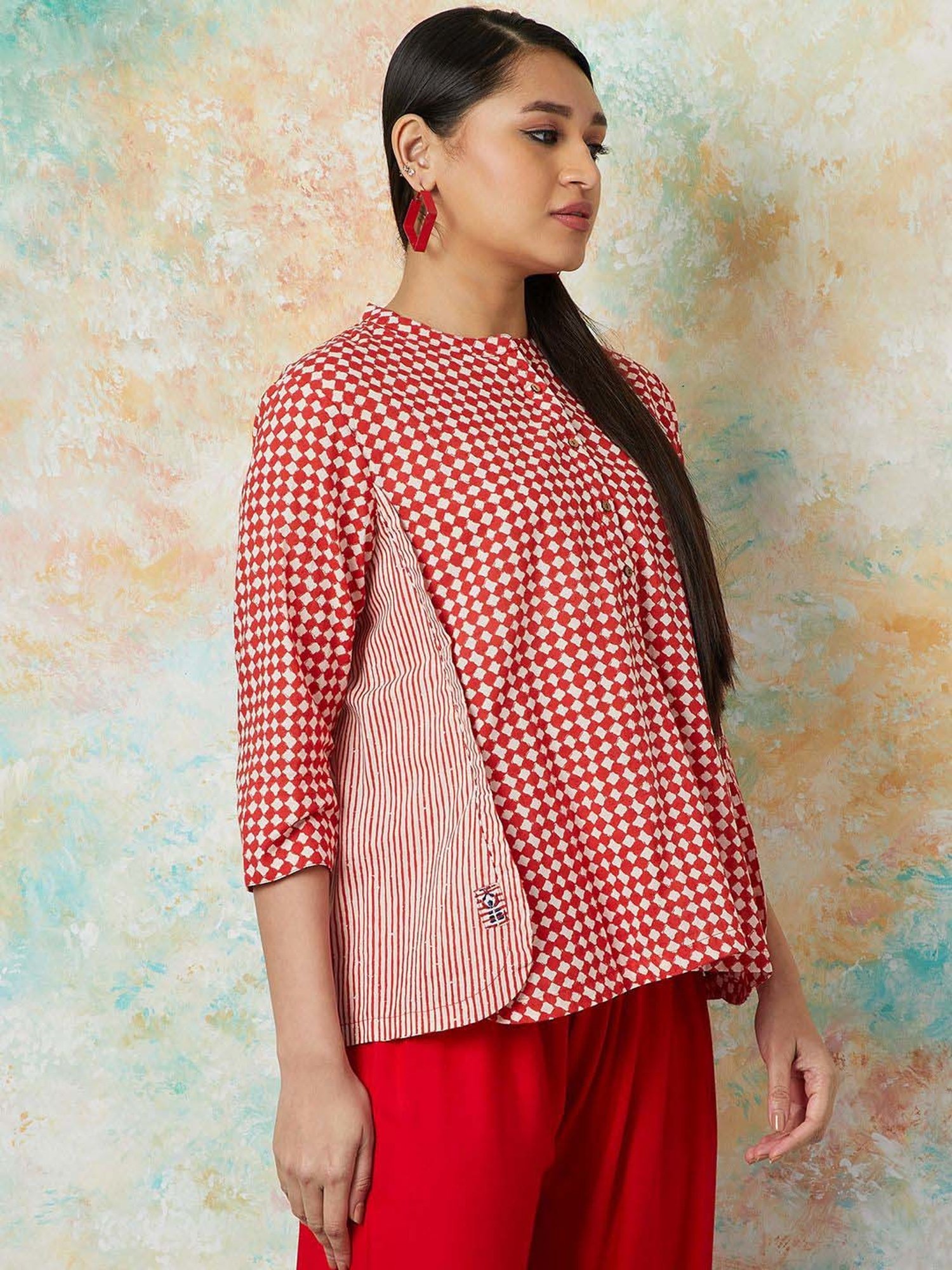 Melange by Lifestyle Red Cotton Printed Tunic