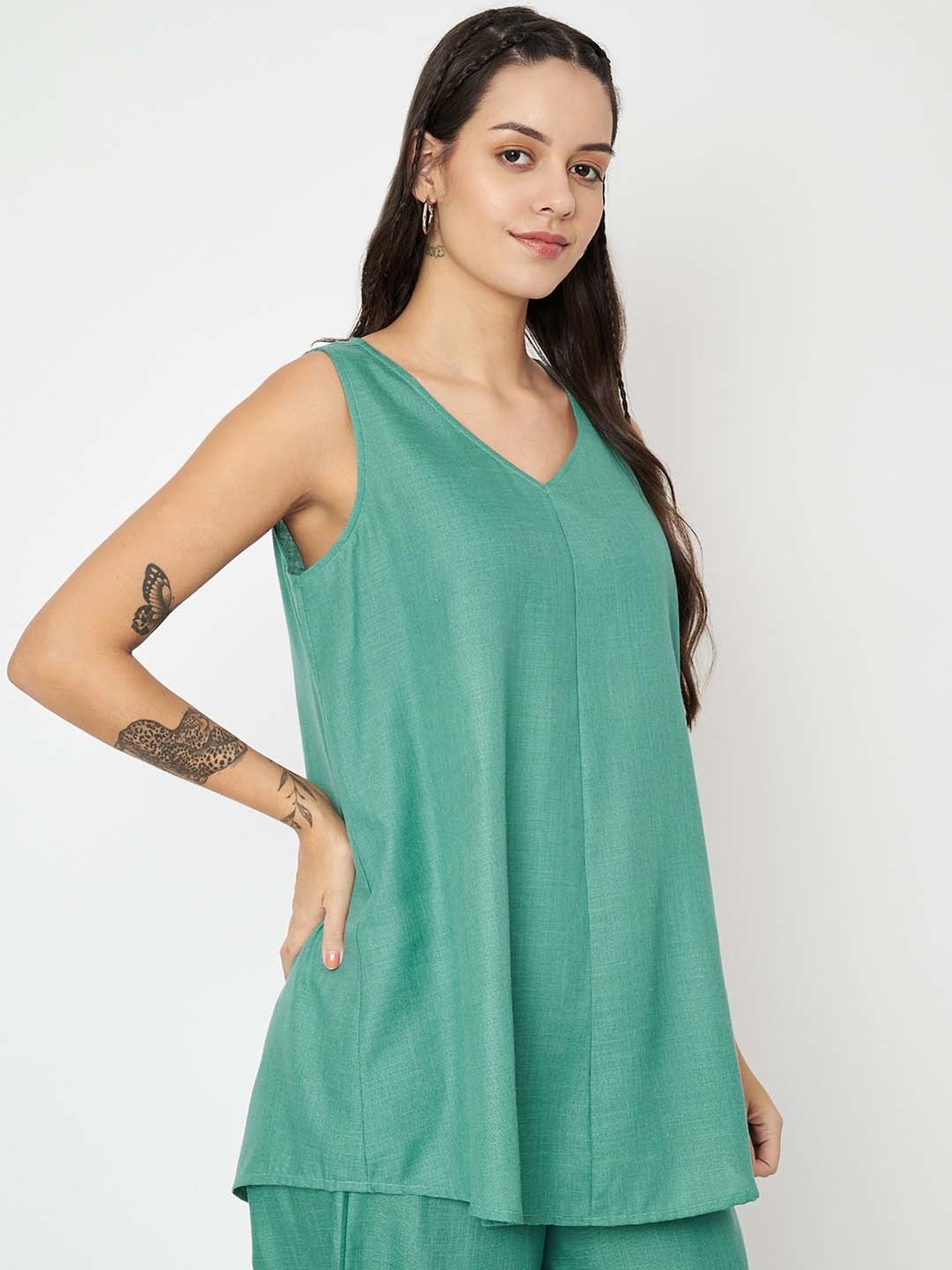 9rasa Green Straight Kurti