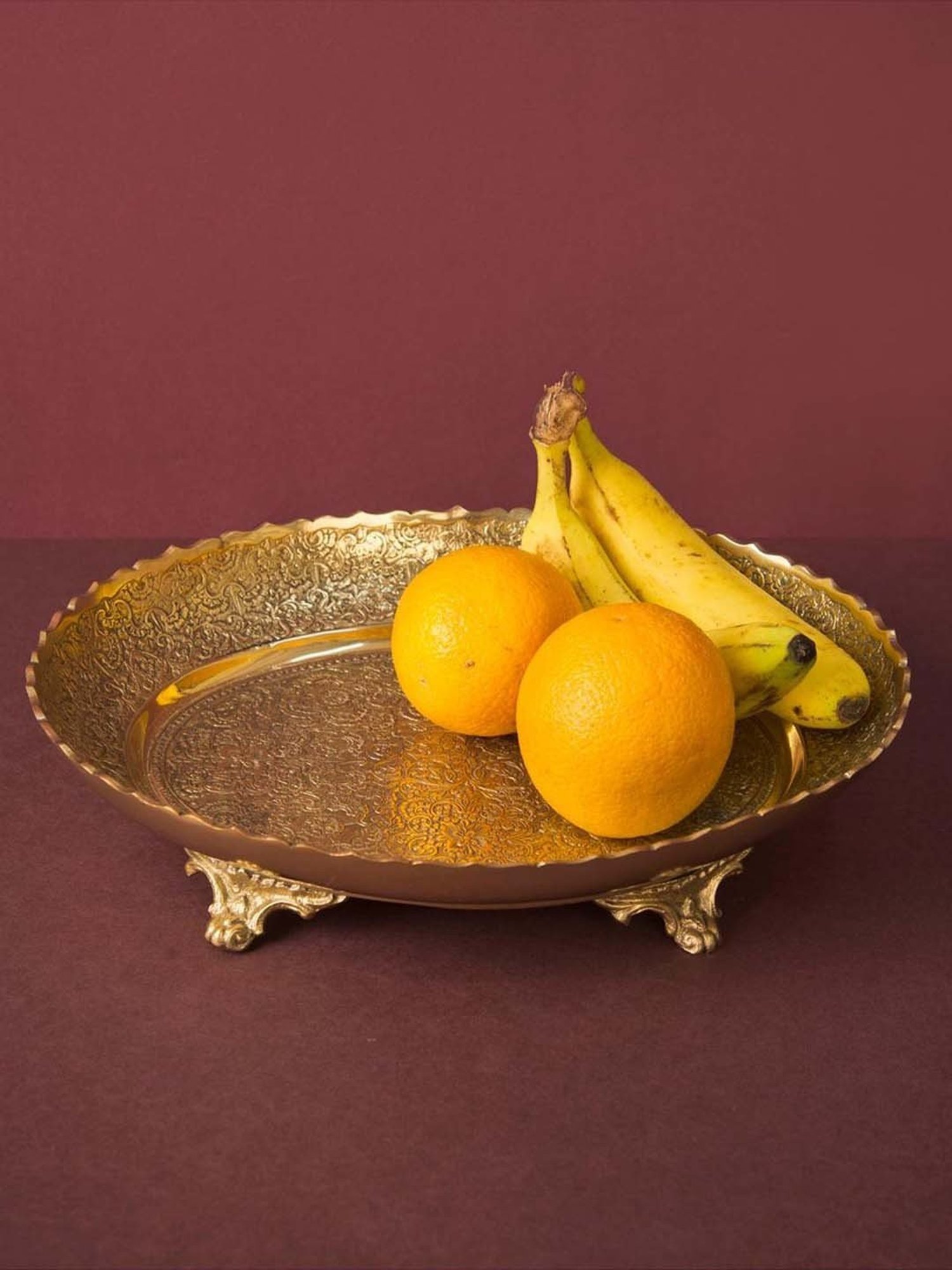 Fabindia Home Gold Brass Etched Nira Platter