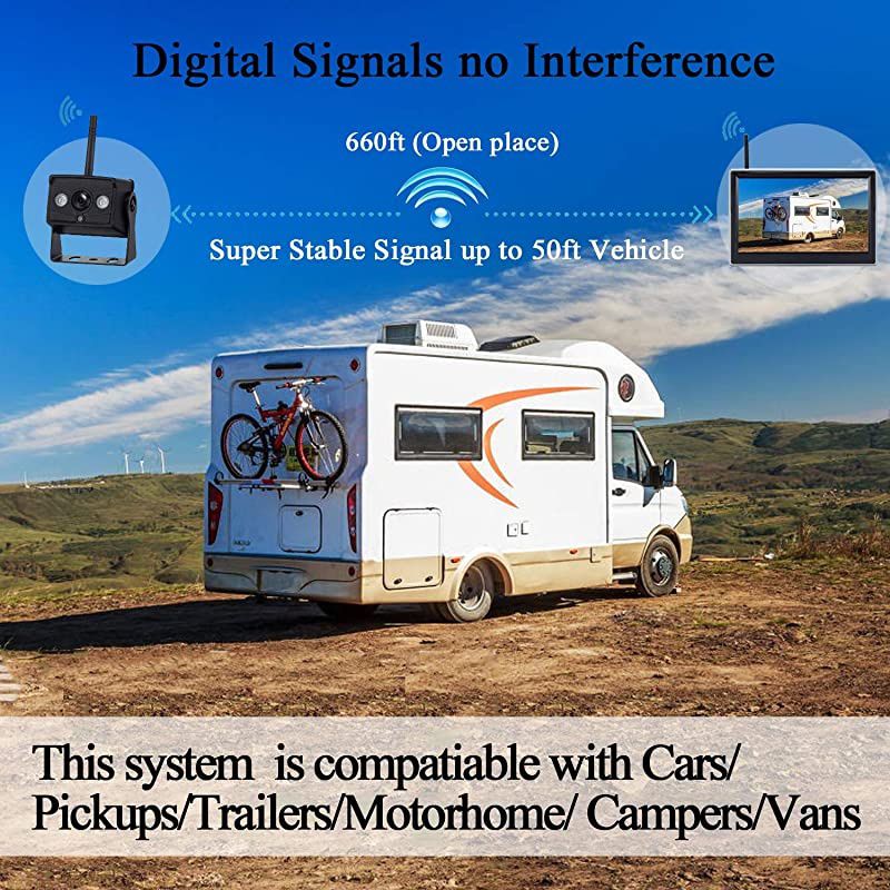 HD 720P Digital Wireless Backup Camera and 5 Monitor Kit for TrailersRVsPickupsVansTrucksMotorhomes Rear ViewFront View Camera IP69 Waterproof Guide Lines ONOff