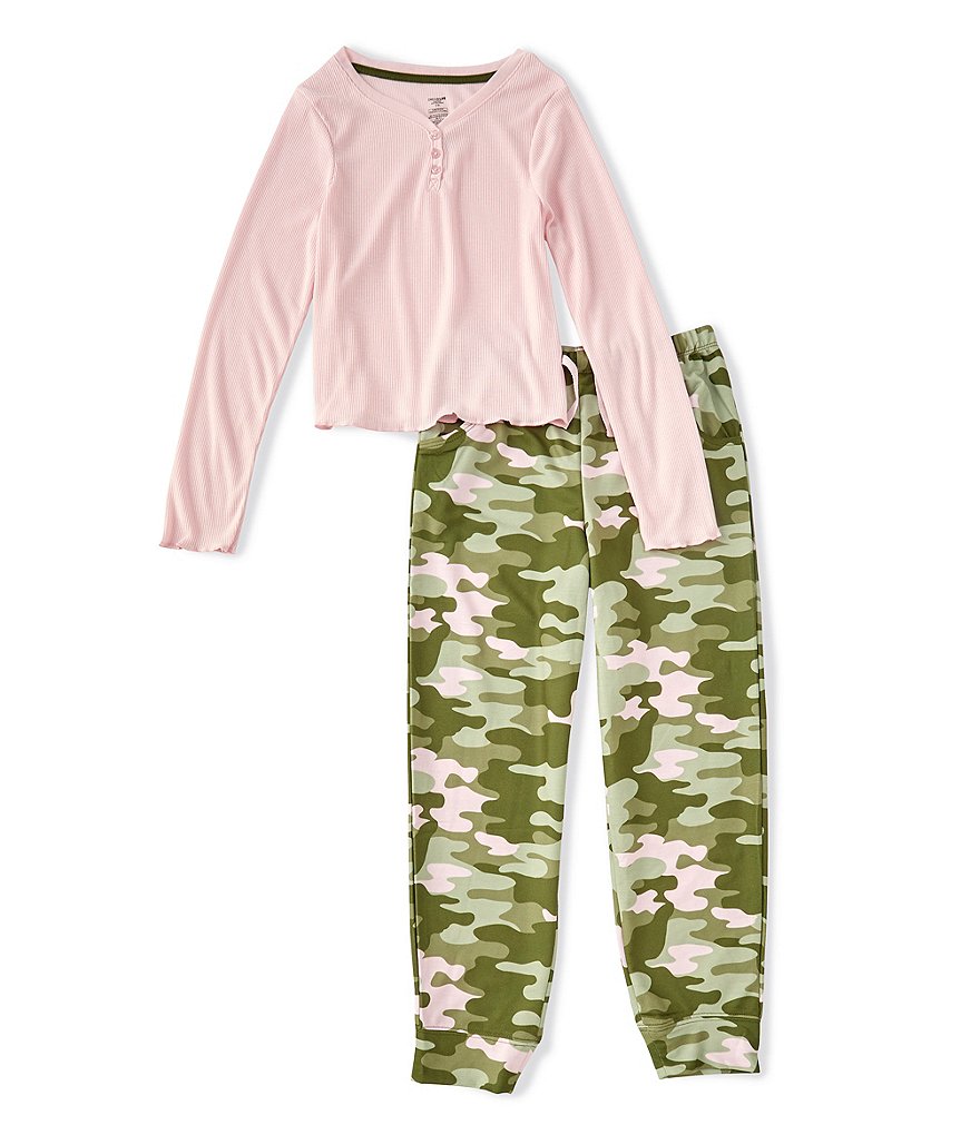 Dream Life Big Girls 7-16 Long-Sleeve Solid Top & Camo Printed Pajama Pants Set