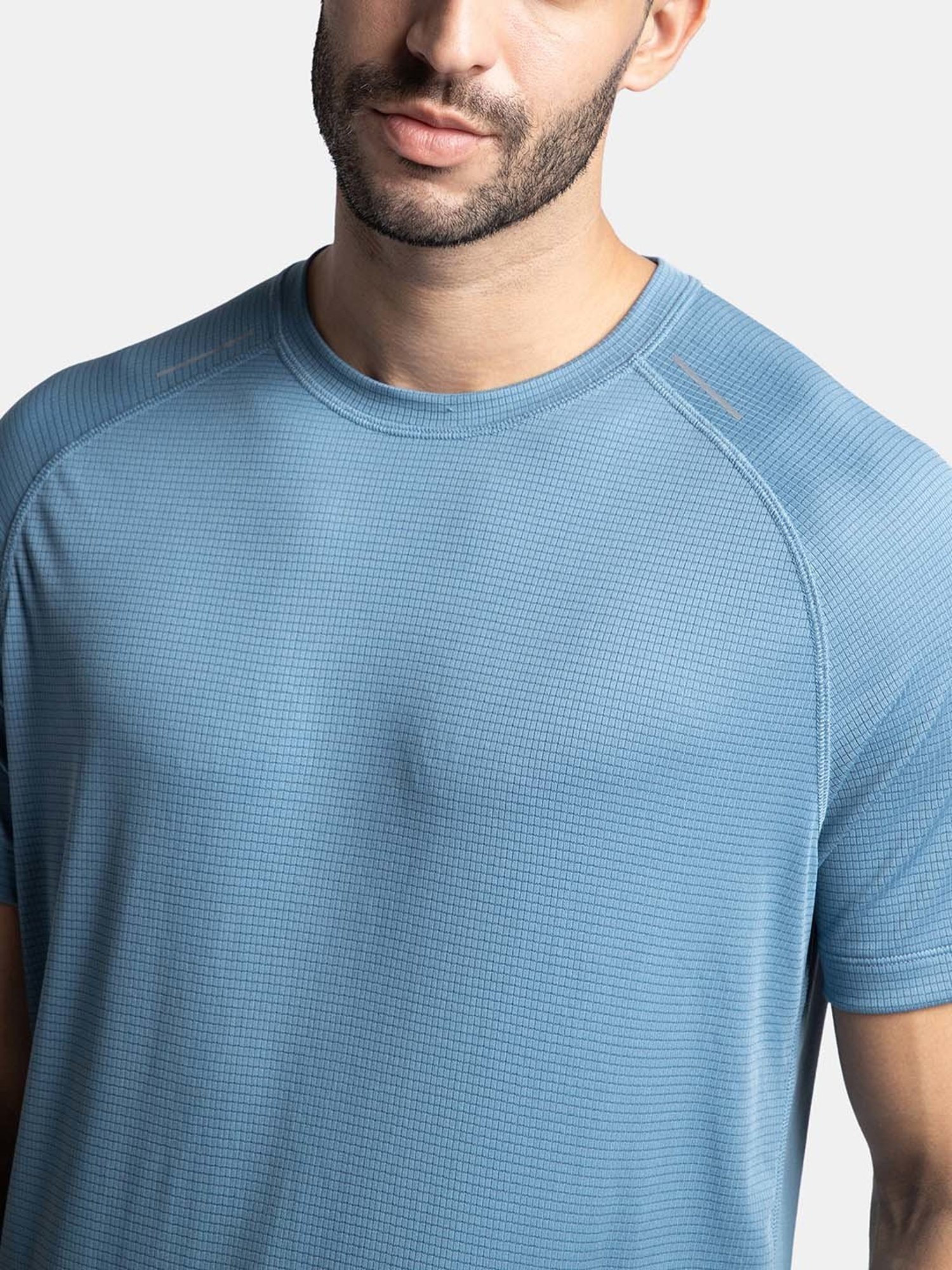 Jockey Provincial Blue Regular Fit Self Design Sports T-Shirt