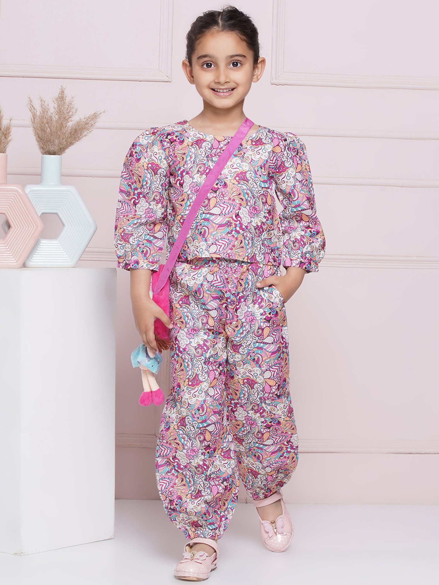 AJ Dezines Kids Purple Printed Top with Pants