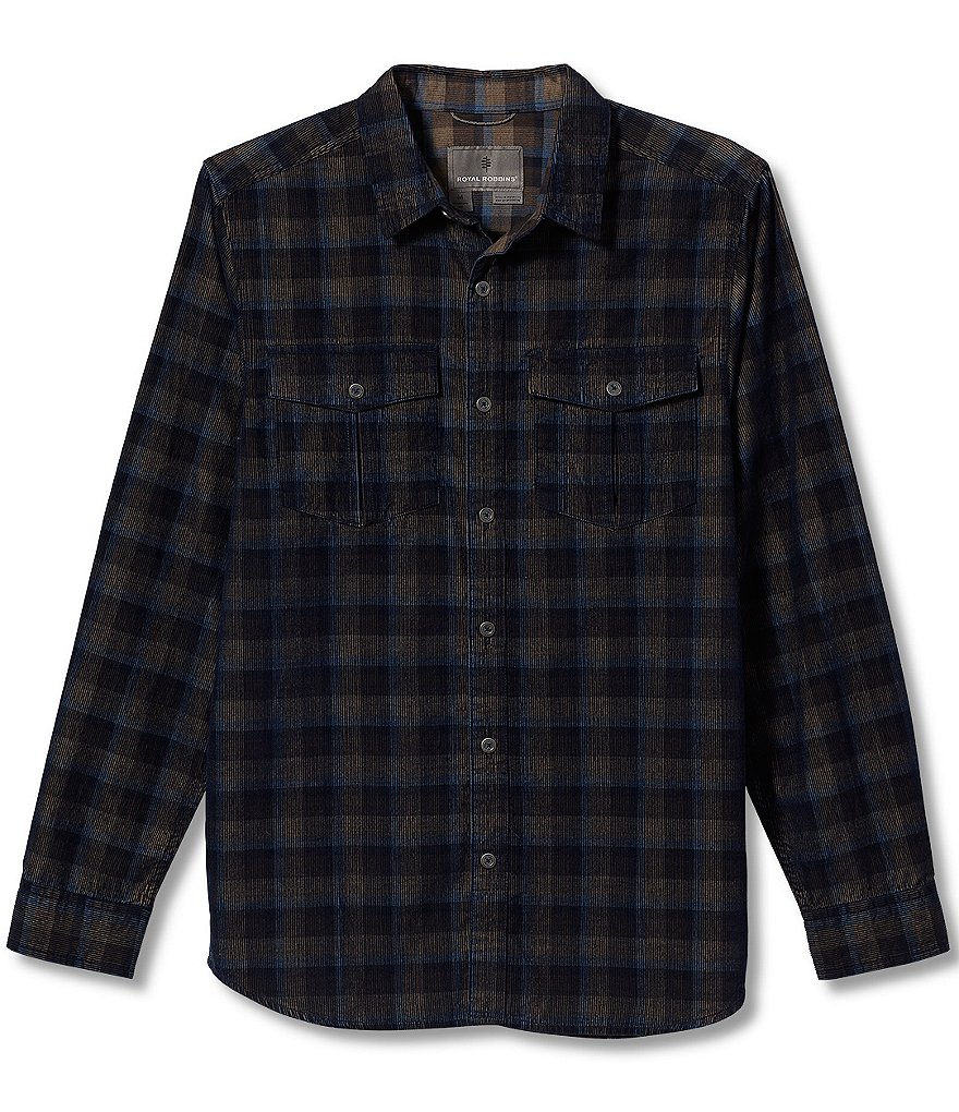 Royal Robbins Covert Cord Plaid Checkered Organic Cotton Long-Sleeve Woven Shirt